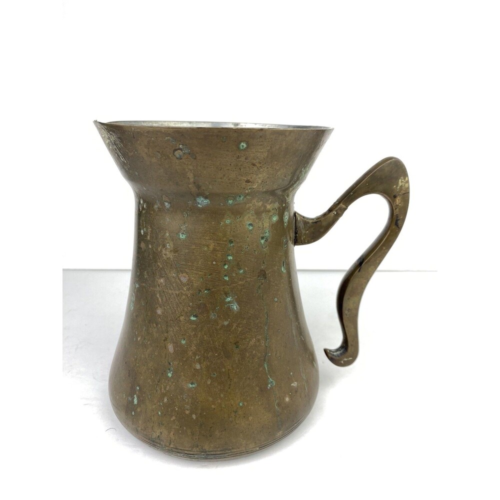 Vintage Solid Brass Pitcher Vase Primitive w/natural petina  7" Tall